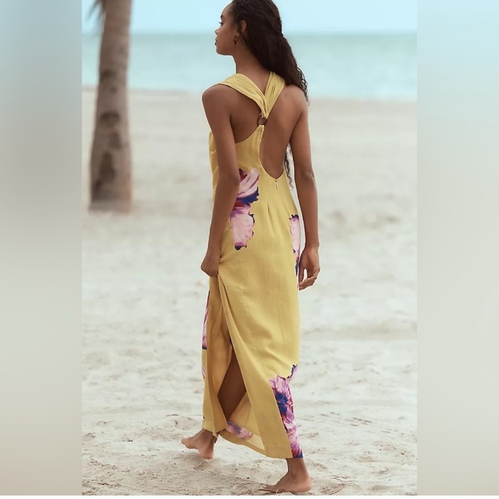 Anthropologie Asymmetrical‎ Linen Side Slit Maxi Dress medium NWT - Picture 2 of 11